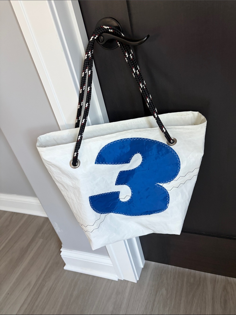 White Tote Bag with Blue Number 3 - Women Bags